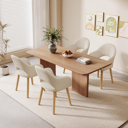 Esszimmerstühle 6er Set Beige mit Armlehne & Holzbeinen