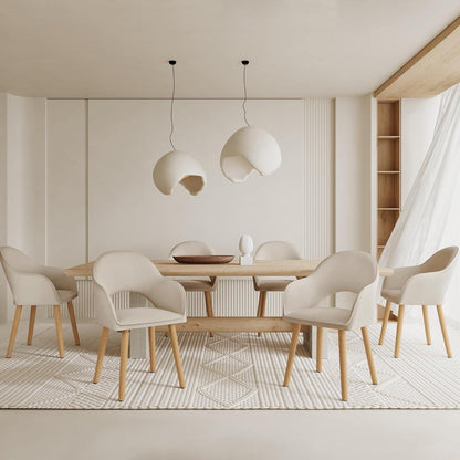 Esszimmerstühle 6er Set Beige mit Armlehne & Holzbeinen