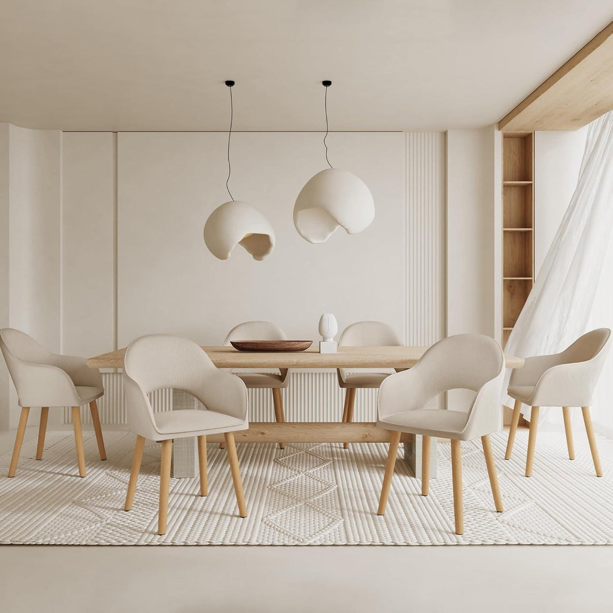 Esszimmerstühle Set Beige Holzbeine mit Armlehne – 4er Set