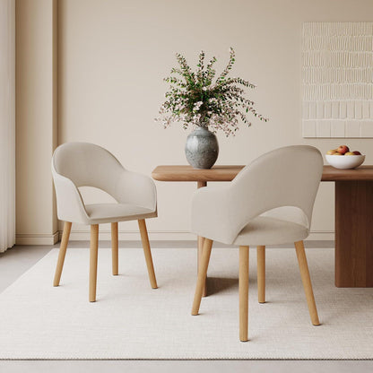 Esszimmerstühle 2er Set Beige mit Armlehne & Holzbeinen