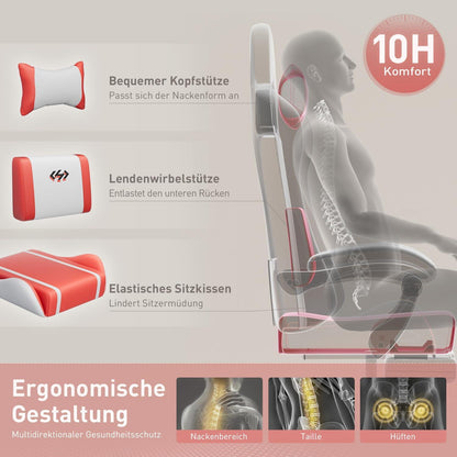 HLONONE Gaming Stuhl Ergonomisch für Erwachsene und Teenager, Weiß-Rot