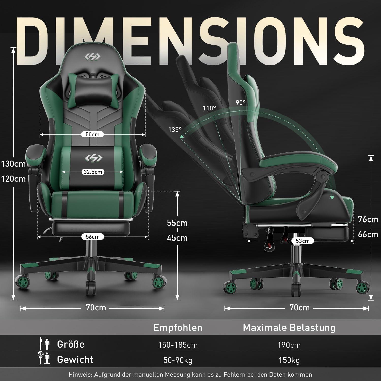 Ergonomischer Gaming Stuhl mit Kopfstütze und Lendenkissen