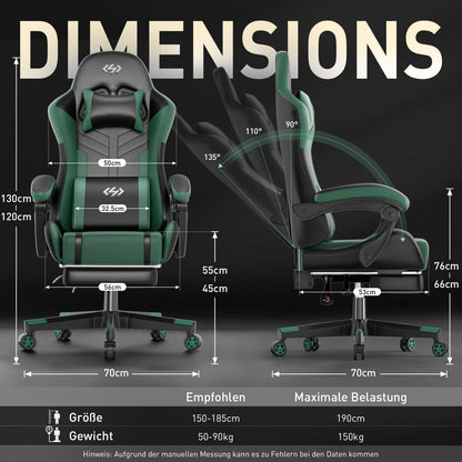 Ergonomischer Gaming Stuhl mit Kopfstütze und Lendenkissen