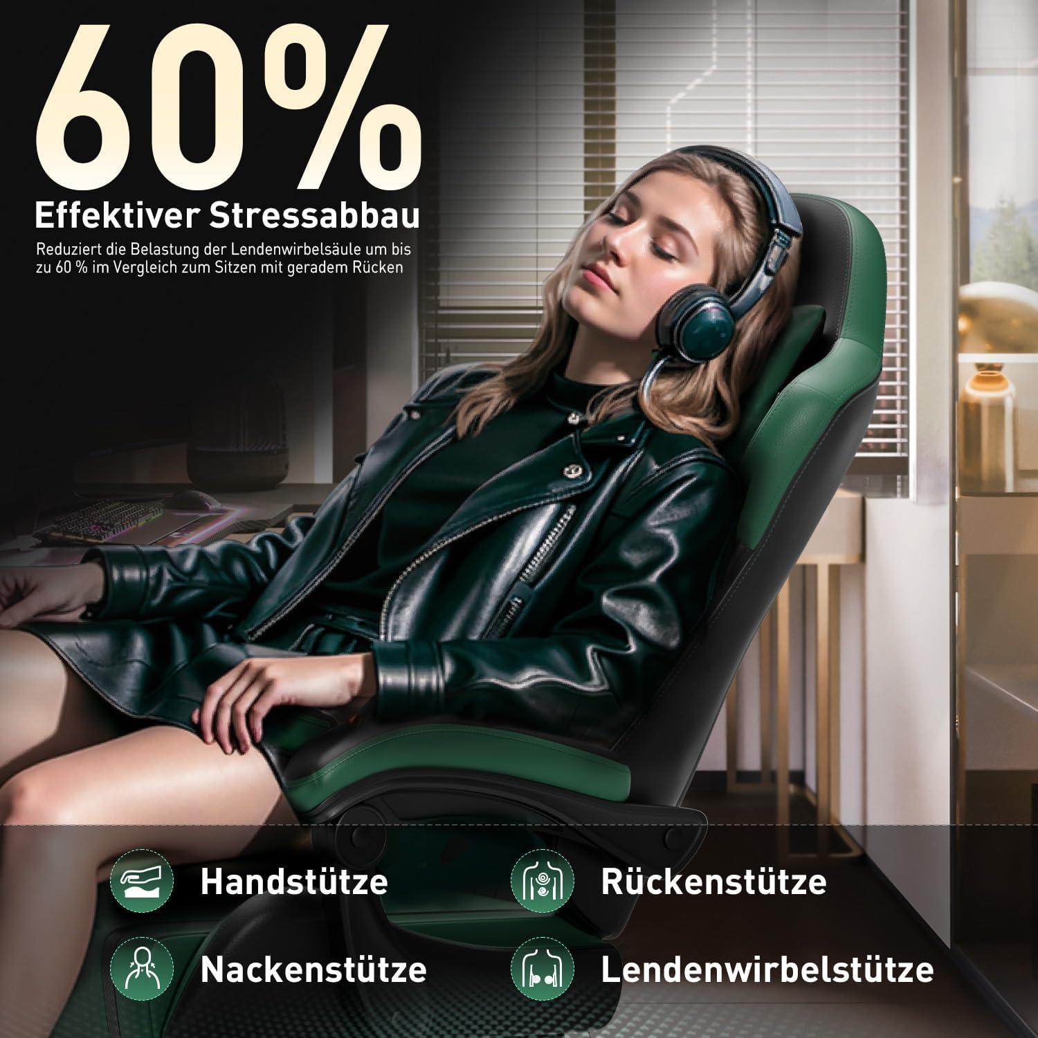Gaming Stuhl Höhenverstellbar Racer Schwarz-Grün 150 kg