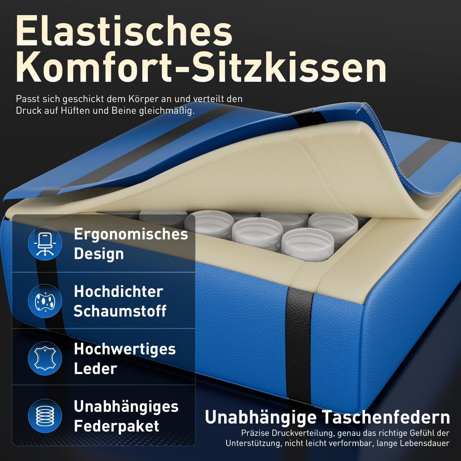 Gaming Stuhl Schwarz-Blau, Ergonomisch, PC Stuhl mit