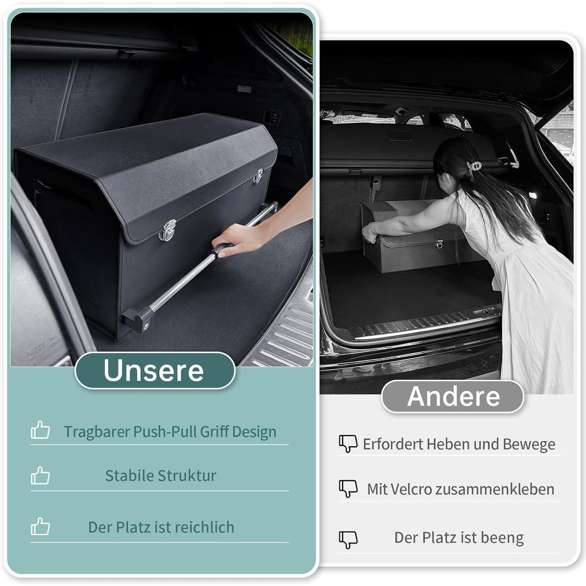 60L Kofferraum Organizer mit Deckel – Auto Aufbewahrungsbox Schwarz in Lederoptik