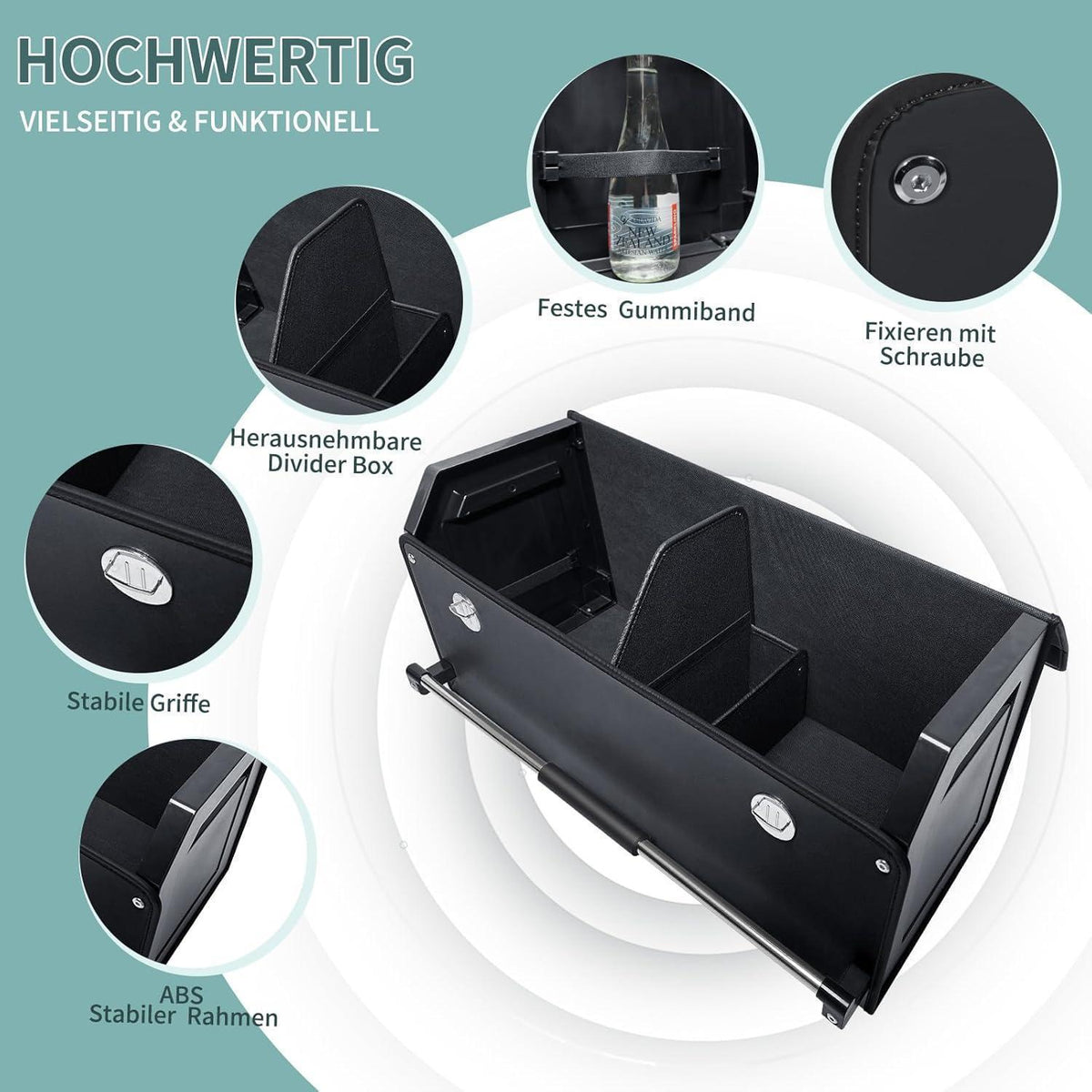 60L Kofferraum Organizer mit Deckel – Auto Aufbewahrungsbox Schwarz in Lederoptik