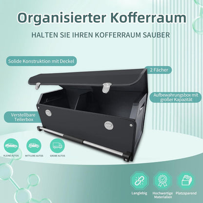 60L Kofferraum Organizer mit Deckel – Auto Aufbewahrungsbox Schwarz in Lederoptik
