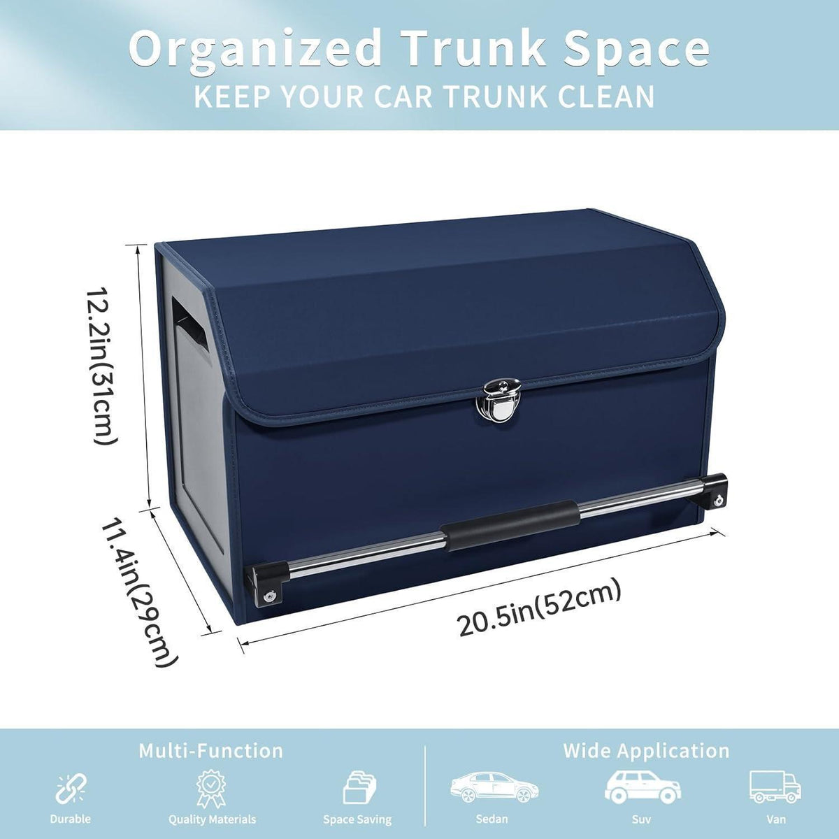Zusammenklappbarer Auto Kofferraum Organizer mit Deckel (Blau)