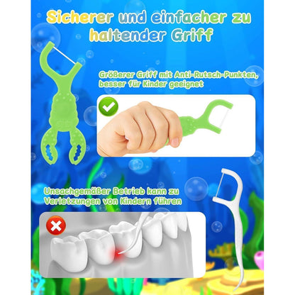 128 Stück Kinder Zahnseide Floss Sticks Meerestiere Box