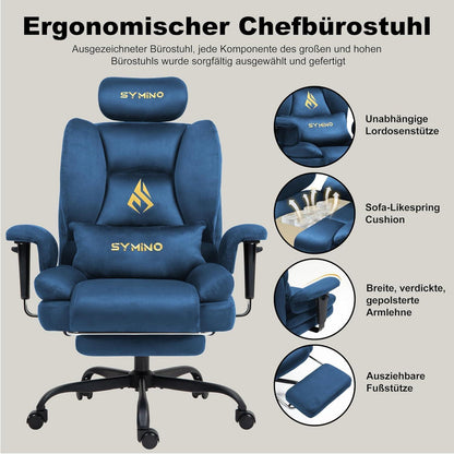 Symino Gaming Stuhl Bürostuhl mit Fußstütze Blau Ergonomisch 130kg