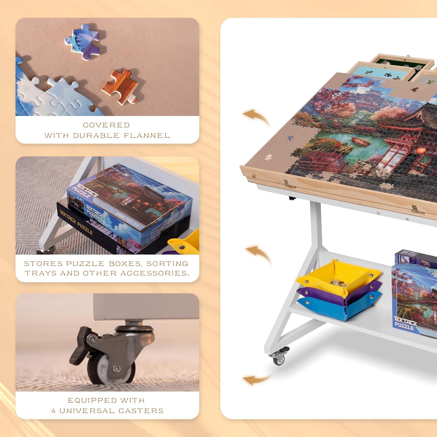 Klappbarer Puzzletisch mit Filzbezug, 2 Filzschoner & Sortierschalen