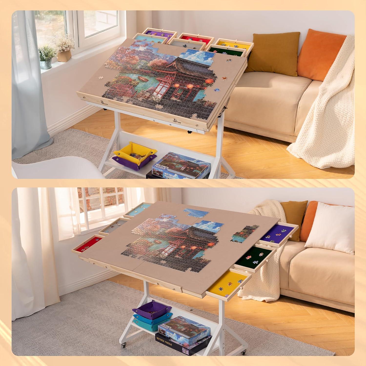 Premium Puzzletisch mit Filzbezug, Sortierschalen & Höhenverstellung, bis 2000 Teile