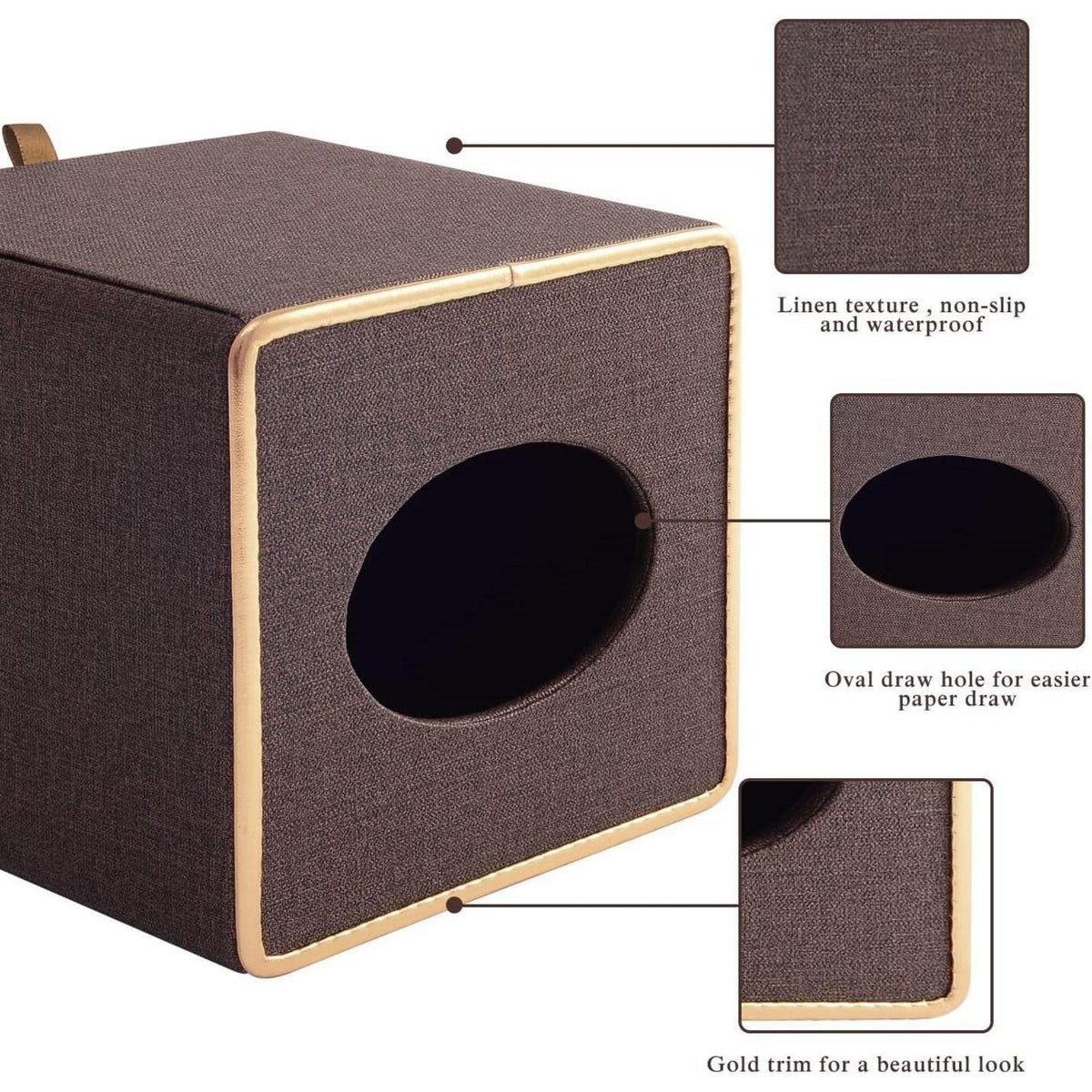 Leinen Taschentuchbox-Abdeckung | Quadratischer Serviettenspender Coffee