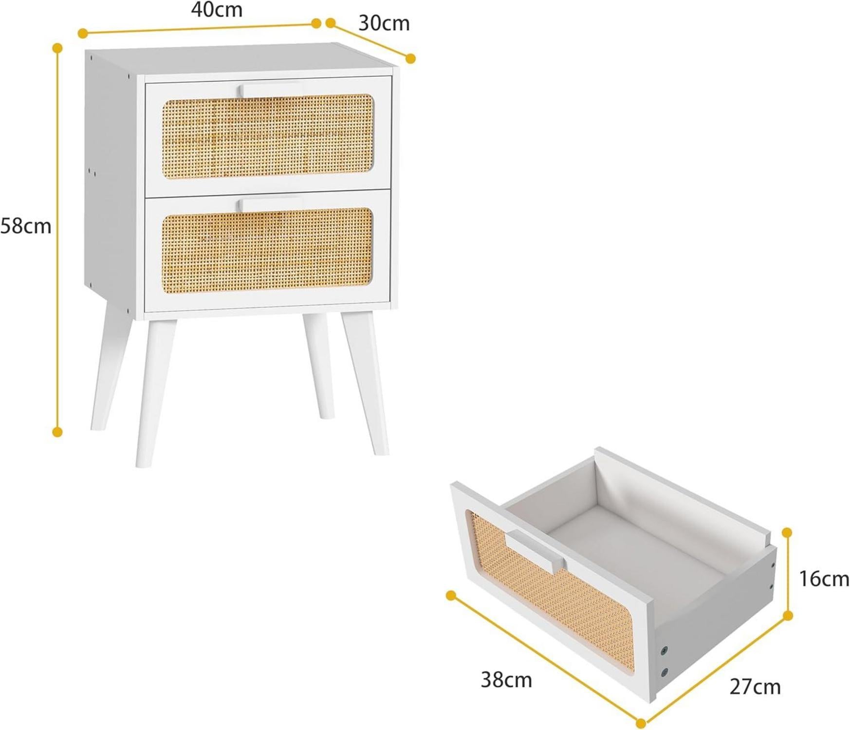 Nachttisch aus Holz mit Rattan Schubladen - Boho Nachttisch