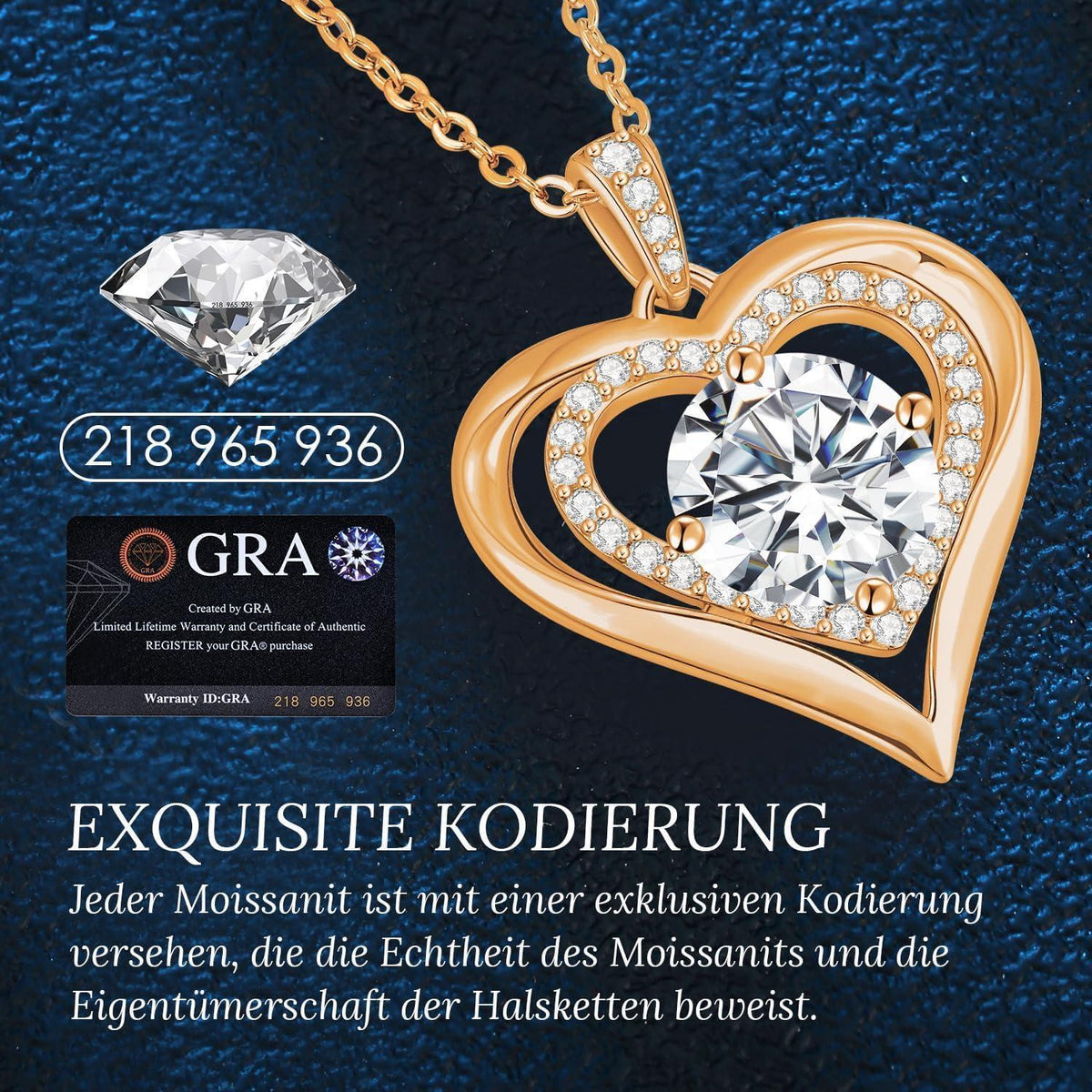 Silber Herz Halskette Damen Moissanite 2 Karat Rosé Vergoldet