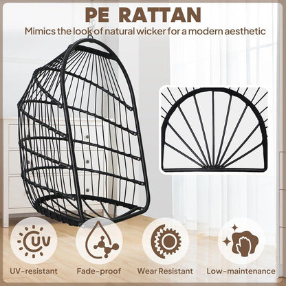 Faltbarer Rattan Hängesessel mit Kissen & Edelstahl Aufhängung