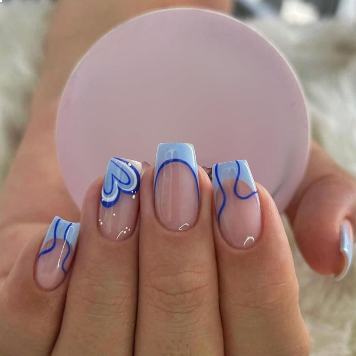 24 Blaue Quadratische Liebe French Press On Nails Set