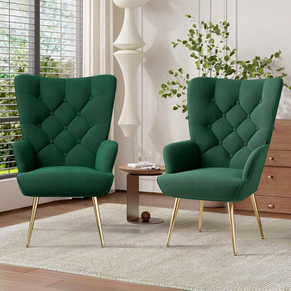 2er-Set Sessel mit Metallbeinen, Grün