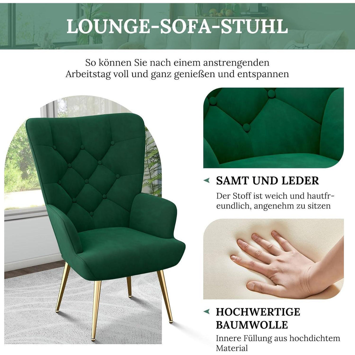 2er-Set Sessel mit Metallbeinen, Grün
