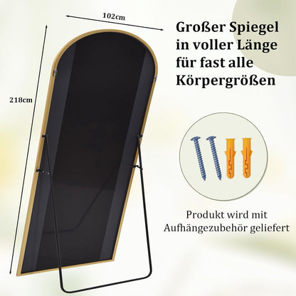 Großer Bogen-Standspiegel 218x102cm | Gold, Stehend & Hängend