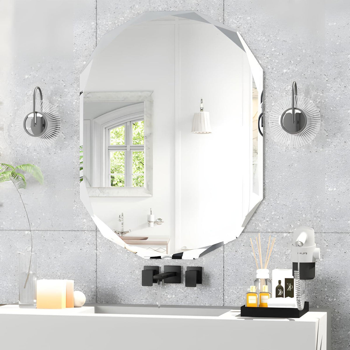 Ovaler Badezimmerspiegel 75x90cm mit Diamantkanten