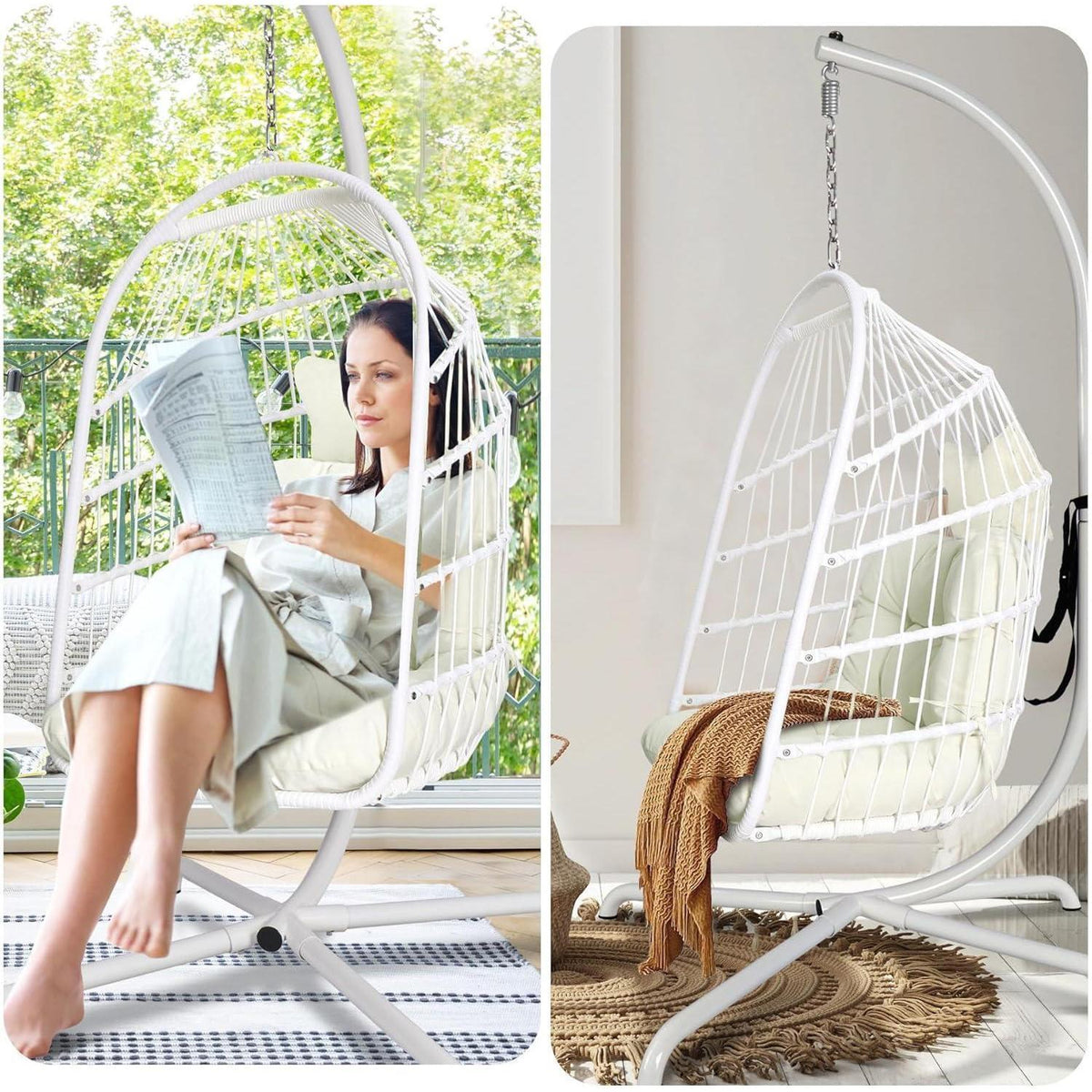 Hängesessel mit Ständer & Kissen – Faltbar, Indoor & Outdoor