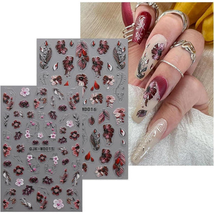 Nagelsticker Schwarz Weiß Blume – 6 Blatt Nail Art Aufkleber