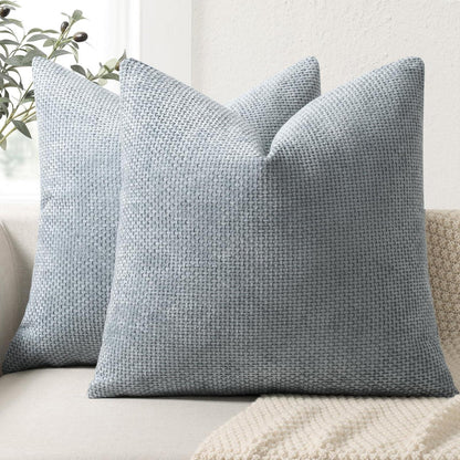 Chenille Kissenbezug 50x50 - Staubblau, 2er Set
