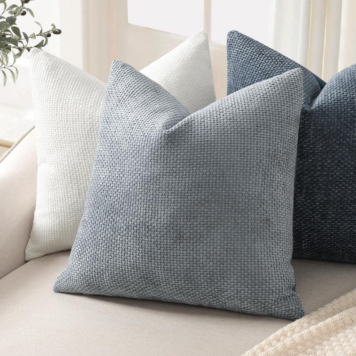 Chenille Kissenbezug 50x50 - Staubblau, 2er Set