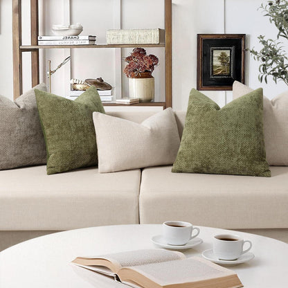 2x Kissenbezug 40x40 Olivgrün - Chenille Sofakissen