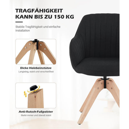 Drehbarer Sessel mit Massivholzbeinen – Schwarz Leinen