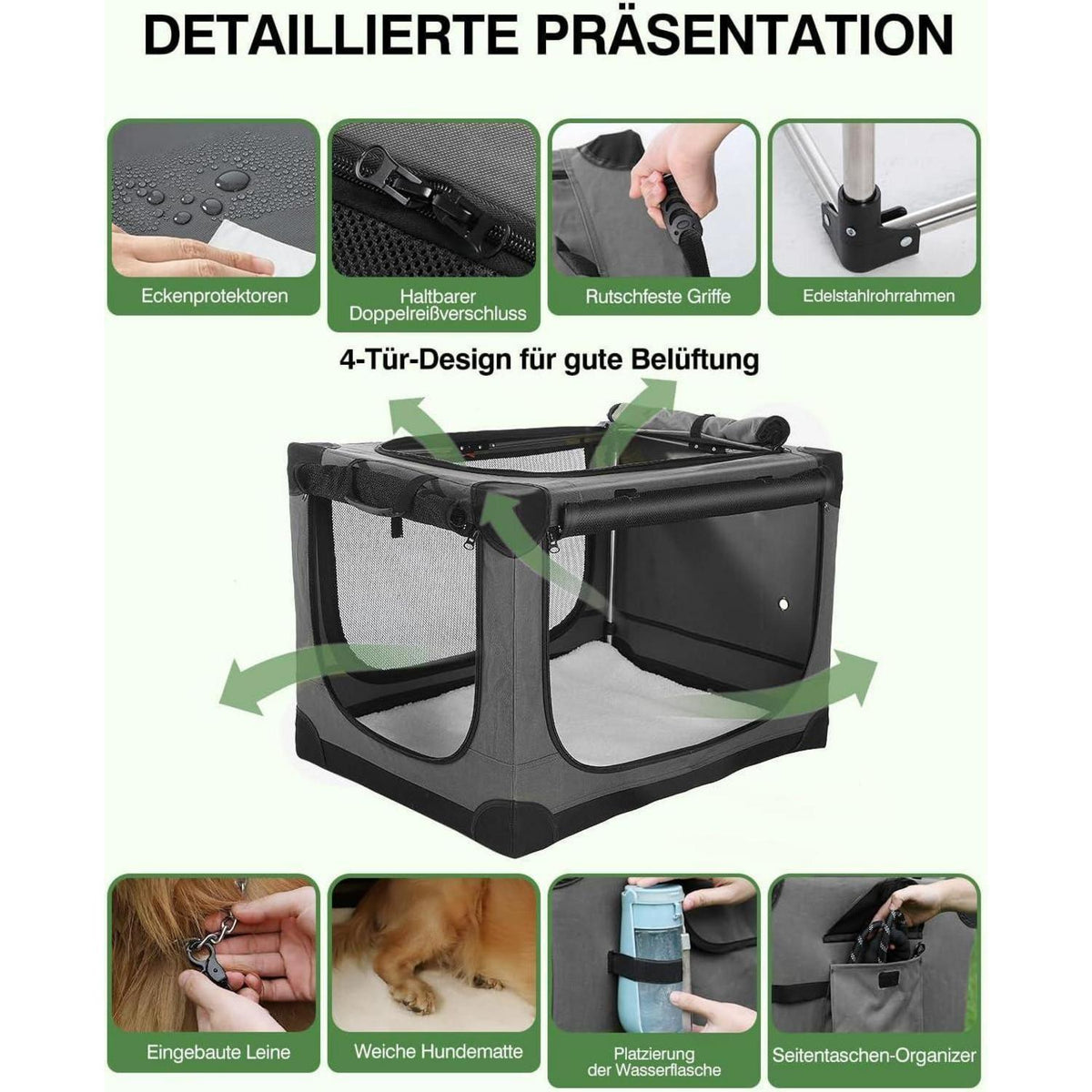 Faltbare Hundebox für mittelgroße Hunde – Grau, 76x54x54cm