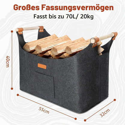 Faltbarer Holzkorb Filztasche Dunkelgrau – 50x32x40 cm