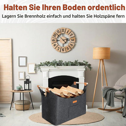 Faltbarer Holzkorb Filztasche Dunkelgrau – 50x32x40 cm