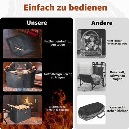 Faltbarer Holzkorb Filztasche Dunkelgrau – 50x32x40 cm