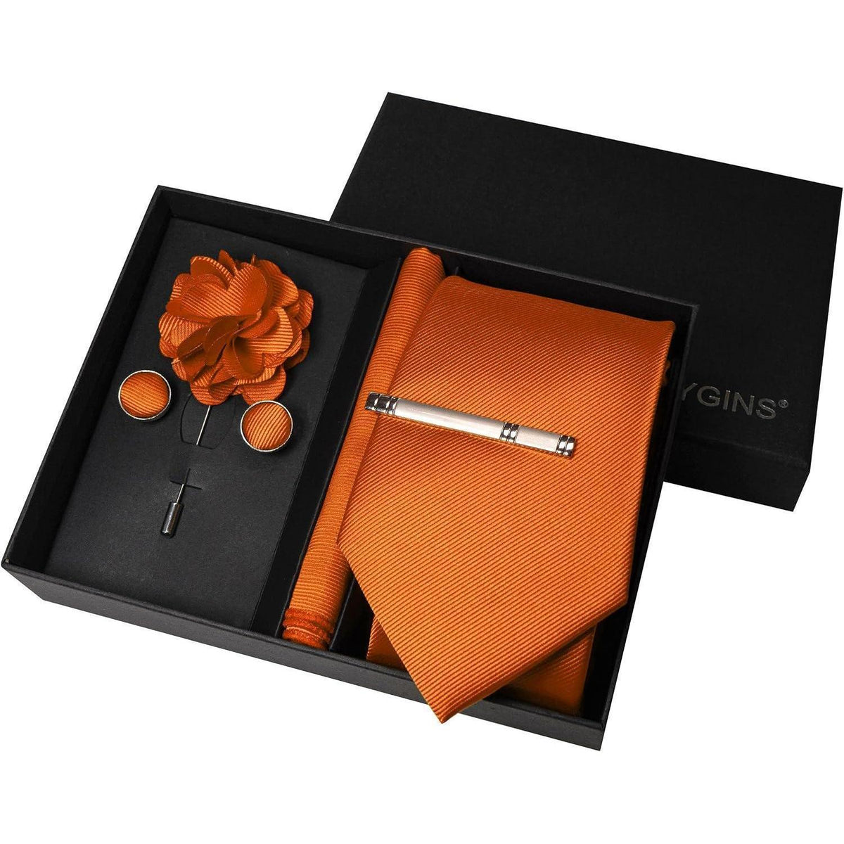 Herren Krawatten-Set mit Accessoires – Orange