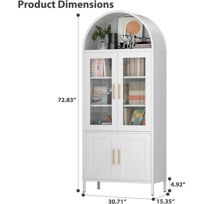 Metall Vitrine mit Bogendach & Glas – Weiß 185cm