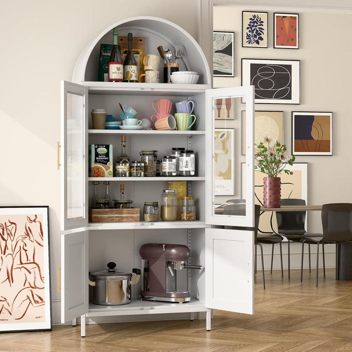 Metall Vitrine mit Bogendach & Glas – Weiß 185cm