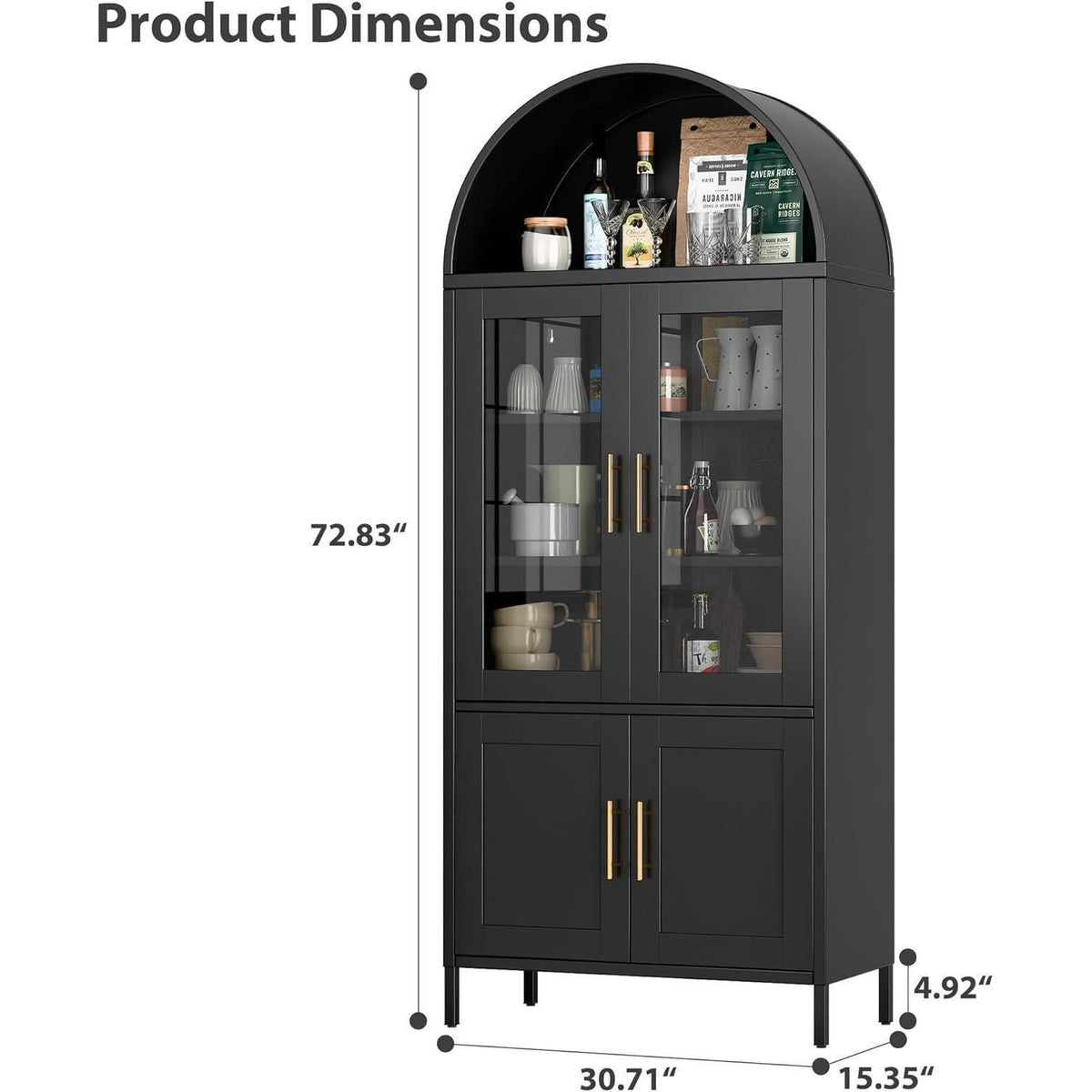 Metall Vitrine mit Bogendach – Schwarzer Schrank 185cm