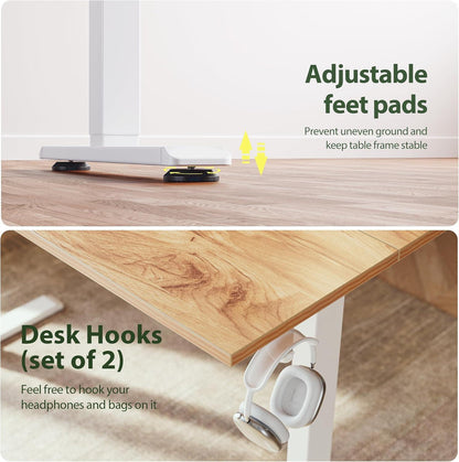 Elektrischer Stehschreibtisch 120 * 60 Holz mit Schublade, Höhenverstellbarer Schreibtisch, Ergonomisch, Memory-Funktion, Hellbraun