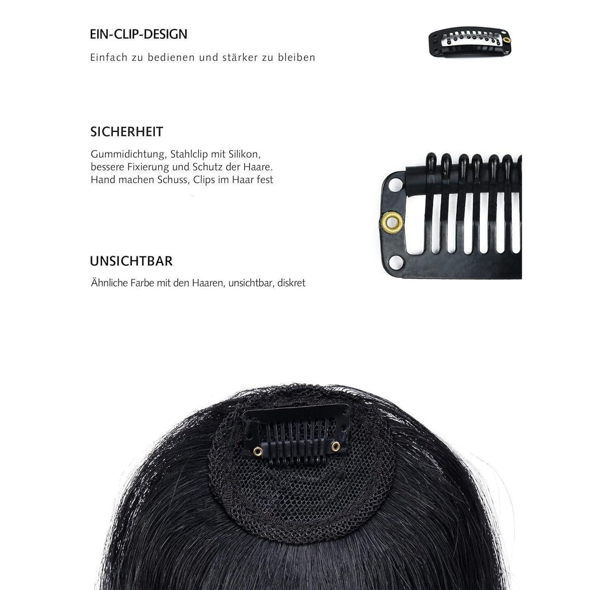 Clip-In Pony Echthaar – Unregelmäßiger Pony Schwarz