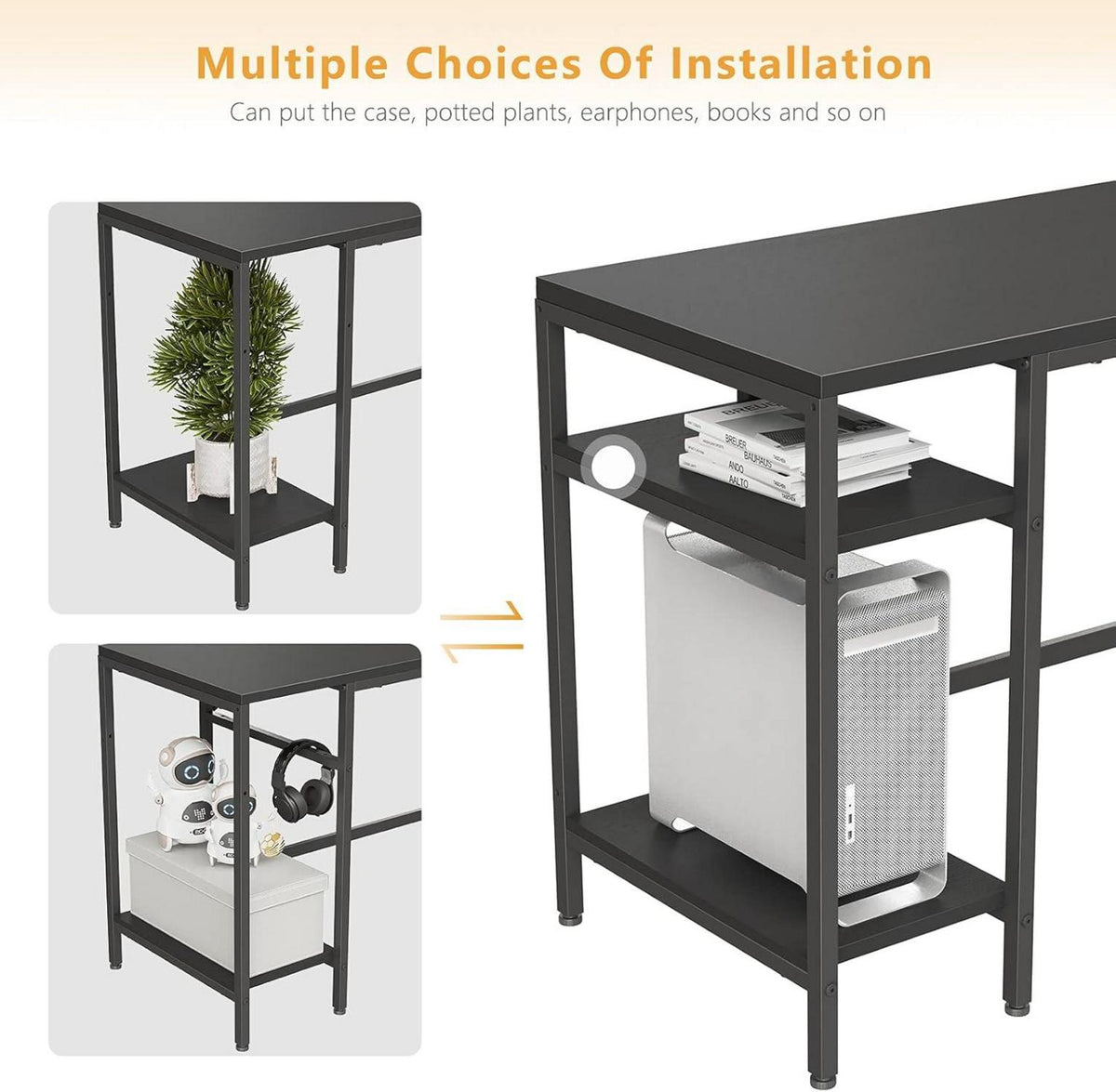 L-Form Schreibtisch mit Regal 150x120cm Eck-Computertisch Schwarz