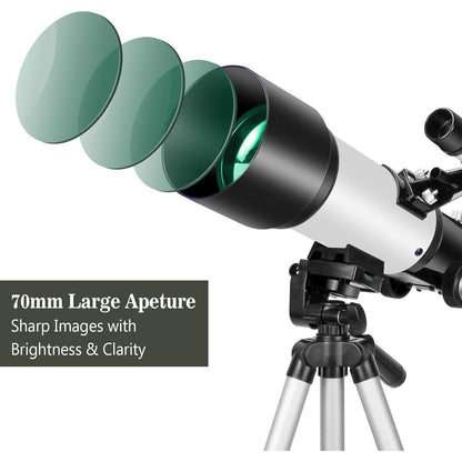 70mm Refraktor Teleskop für Anfänger mit Stativ & Telefonadapter