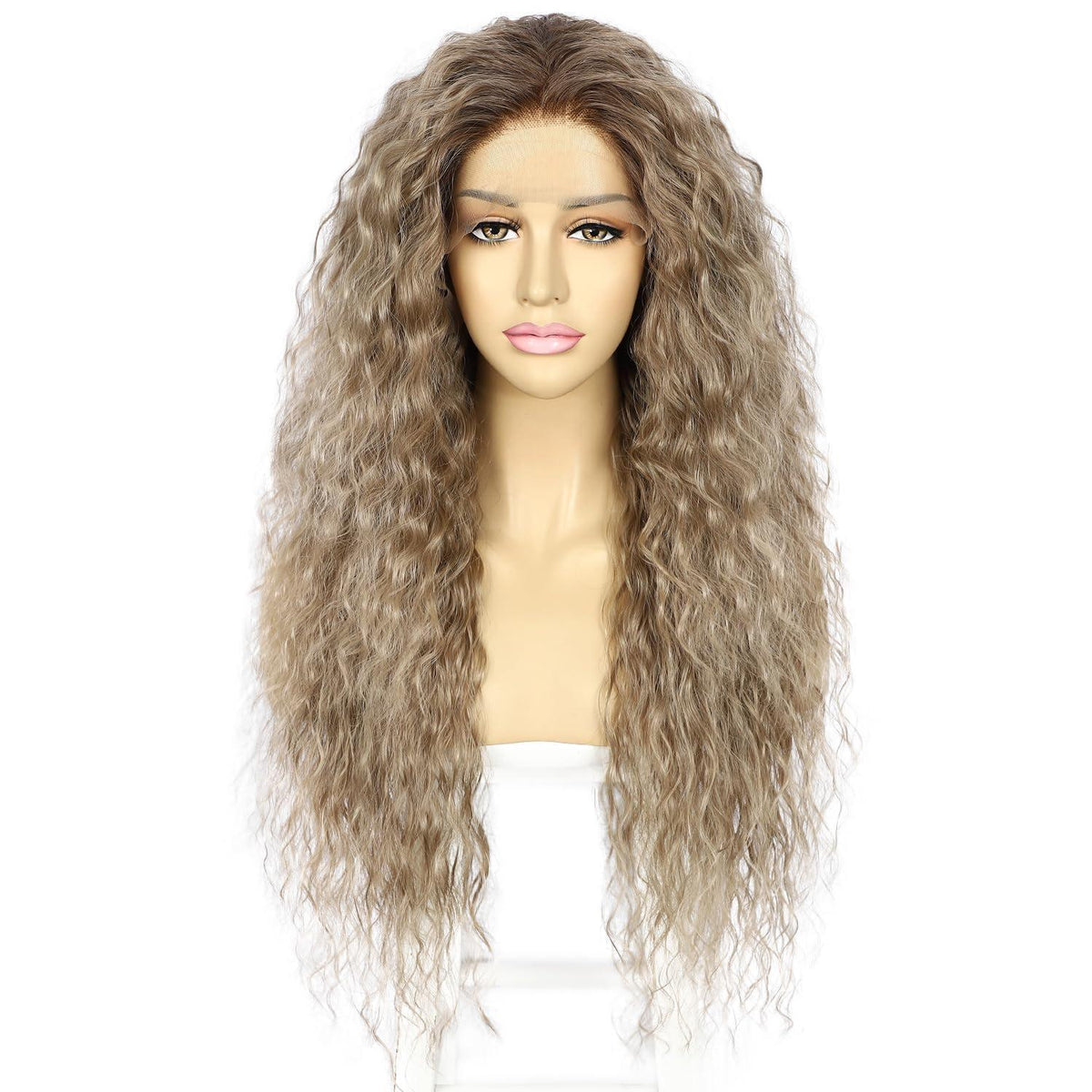 Lockige Ombre Braun Lace Front Perücke Synthetisch 26 Zoll