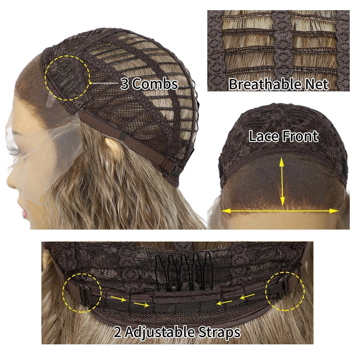 Lockige Ombre Braun Lace Front Perücke Synthetisch 26 Zoll