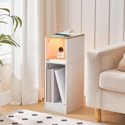 Beistelltische mit Ladestation und LED-Licht, 2er-Set, Braun