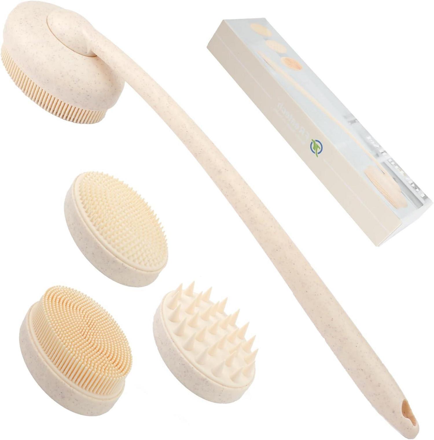 3-in-1 Silikon Körper-Rückenschrubber mit Langem Griff & 3 Bürsten