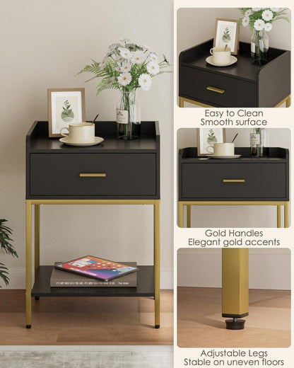 Nachttisch 3-Tier Schwarz Aufbewahrungsschublade Regal Beistelltisch