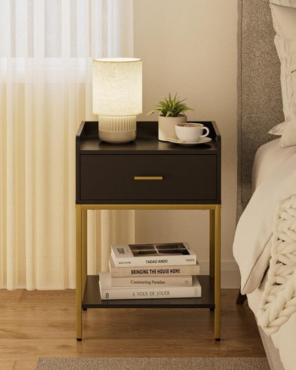 Moderne 3-Tier Nachttisch mit Schublade und Regal, Schwarz